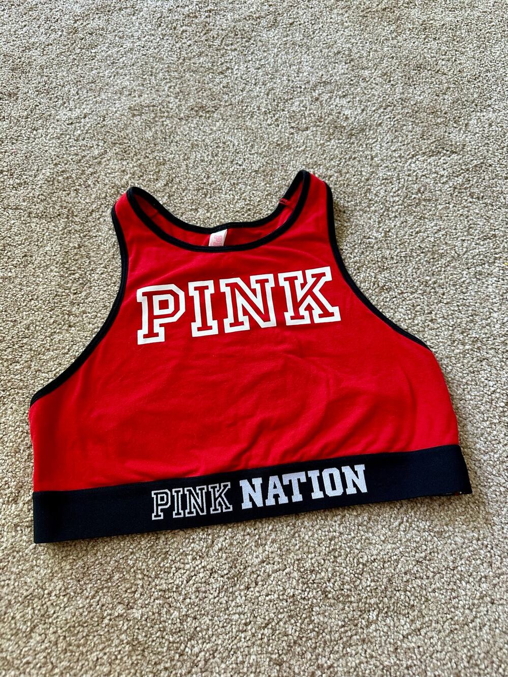PINK Victoria Secret Pink Nation Red Cropped Tank Top Size Medium